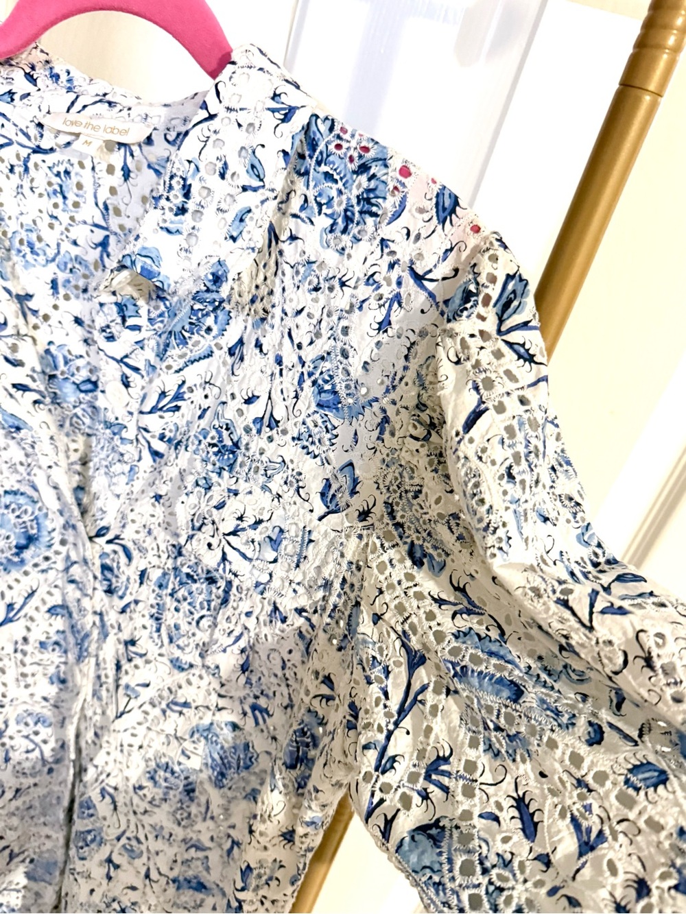 Love The Label The Sula Dress - Collared Puff Sleeve Summer Dress Blue White - Picture 6 of 8